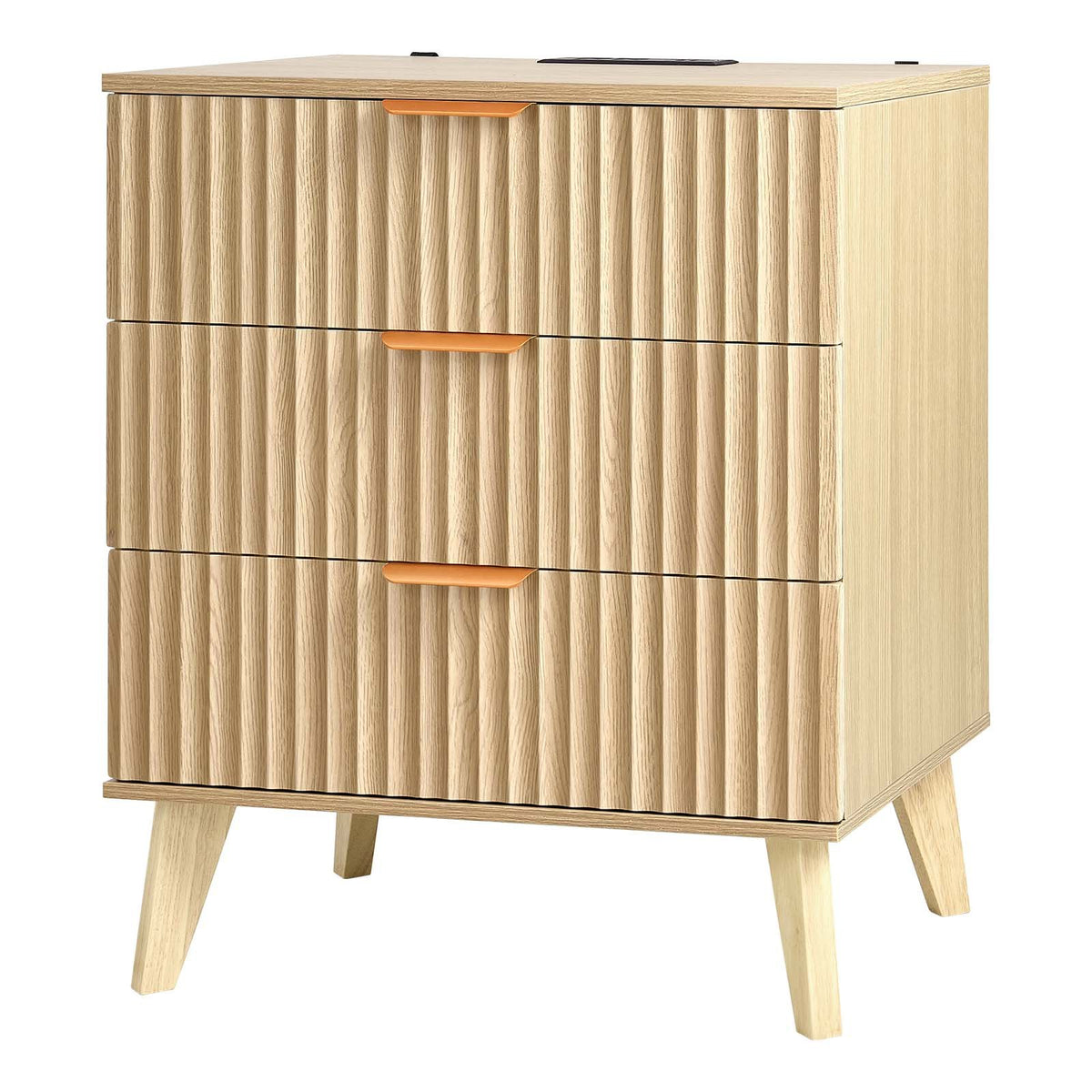 VEVOR Fluted Nightstand with Charging Station, with 3 Drawers, Dresser for Bedroom, Mid Century Modern End Table, Bedside Storage Cabinet Side Table Chest of Dresser, for Bedroom, Living Room, Khaki - BCGBSBZHBCTJ9KRXZ001V1 - view 10