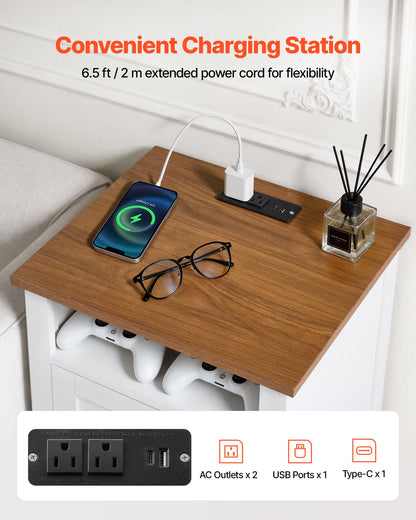 VEVOR Farmhouse Nightstand, with Charging Station, End Table with 2 Drawers and Open Shelf, Bedside Storage Cabinet, Rustic Side Table with USB Port and AC Outlets, for Bedroom, Living Room, White - BCGBSBZHBCTJTJFDP001V1 - view 6