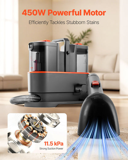 VEVOR Carpet Cleaner Machine, 50.72 oz Clean Water Tank & 27.05 oz Dirty Water Tank, Portable Upholstery Shampooer, 11.5Kpa Handheld Furniture Extractor, Spot and Stain Deep Cleaner for Rug Couch Car - BCGBXSDTQXJY9ES2J001V1 - view 3