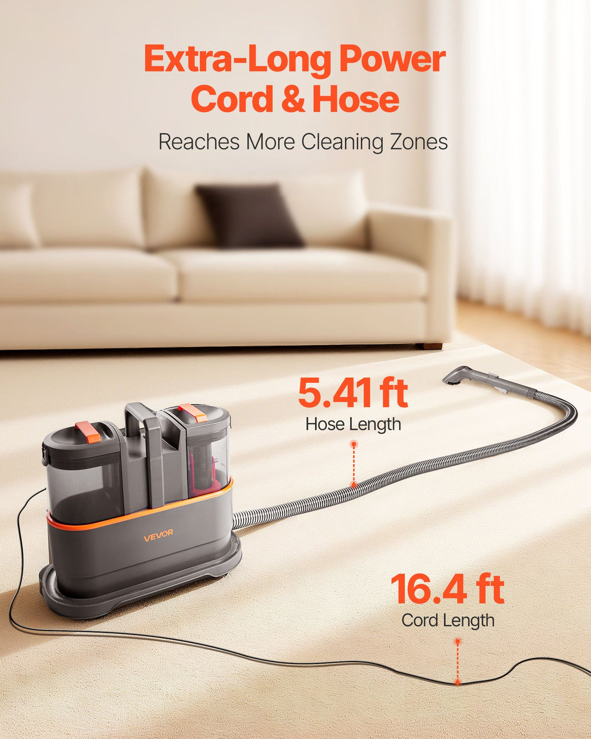 VEVOR Carpet Cleaner Machine, 50.72 oz Clean Water Tank & 27.05 oz Dirty Water Tank, Portable Upholstery Shampooer, 11.5Kpa Handheld Furniture Extractor, Spot and Stain Deep Cleaner for Rug Couch Car - BCGBXSDTQXJY9ES2J001V1 - view 4