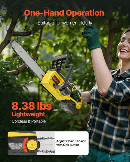VEVOR Cordless Chainsaw, 20V 12-Inch Brushless Chainsaw Battery Powered, 4.0Ah Battery and Rapid Charger Included, Handheld Electric Chain Saw for Tree Felling, Wood Cutting, Pruning, and Trimming - BCGDDLJWX20VLYJ05001V1 - view 6