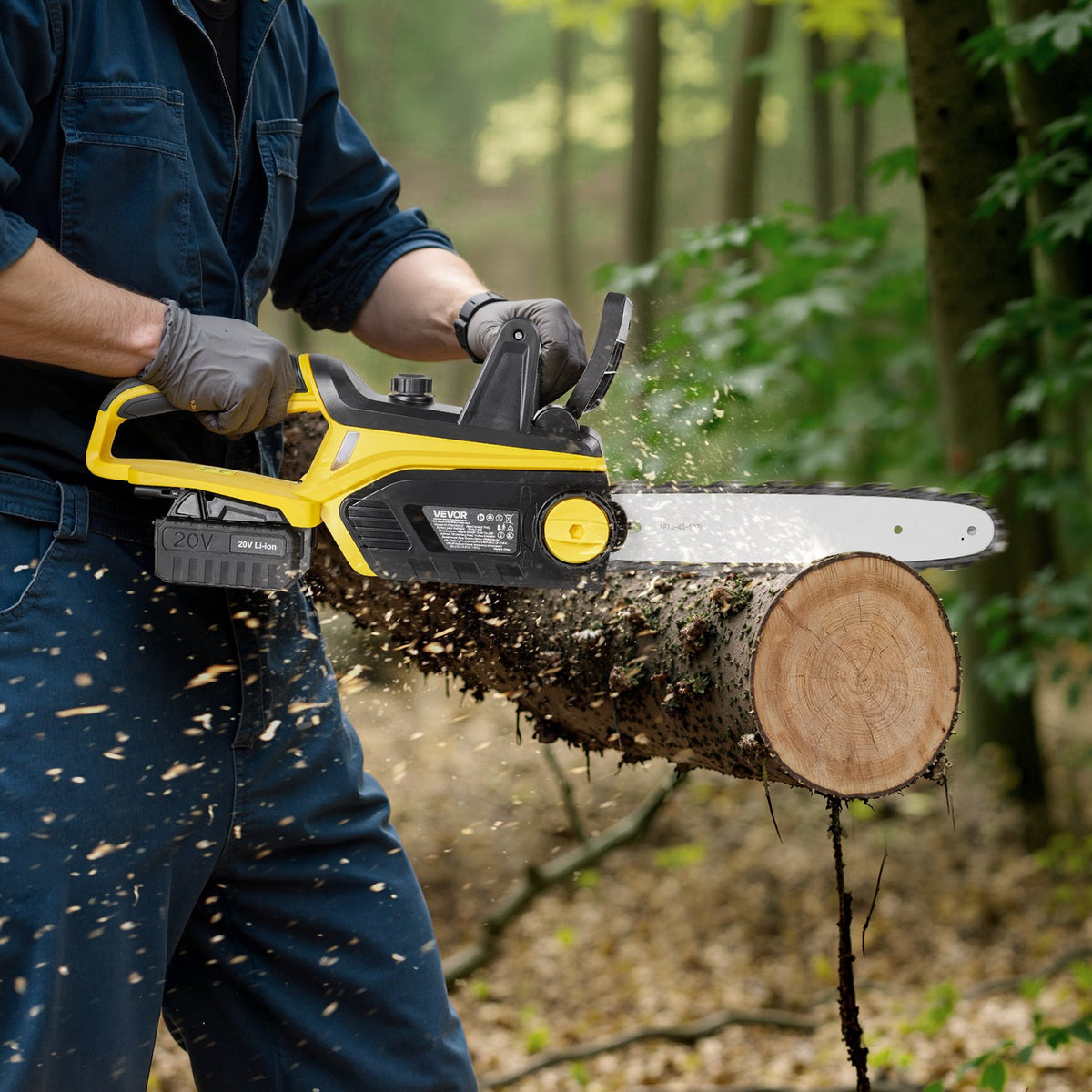 VEVOR Cordless Chainsaw, 20V 12-Inch Brushless Chainsaw Battery Powered, 4.0Ah Battery and Rapid Charger Included, Handheld Electric Chain Saw for Tree Felling, Wood Cutting, Pruning, and Trimming - BCGDDLJWX20VLYJ05001V1 - view 9