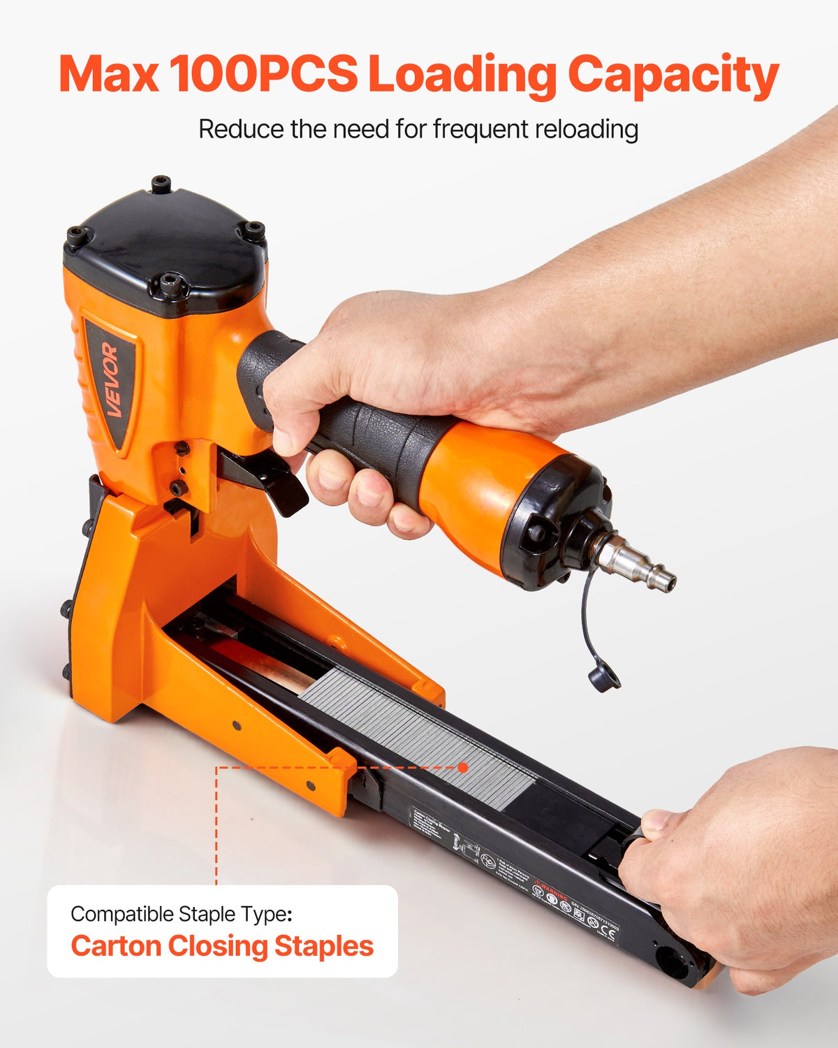 VEVOR Pneumatic Carton Closing Stapler, 13 Gauge Pneumatic Cardboard Staple Gun for 1-3/8 inch Crown 5/8" & 3/4" Length, Depth-Adjustable 70-120 PSI Air Staple Gun for Boxes Carton Closing, Packaging - BCGDSDDQ16GAIKDKG001V0 - view 4