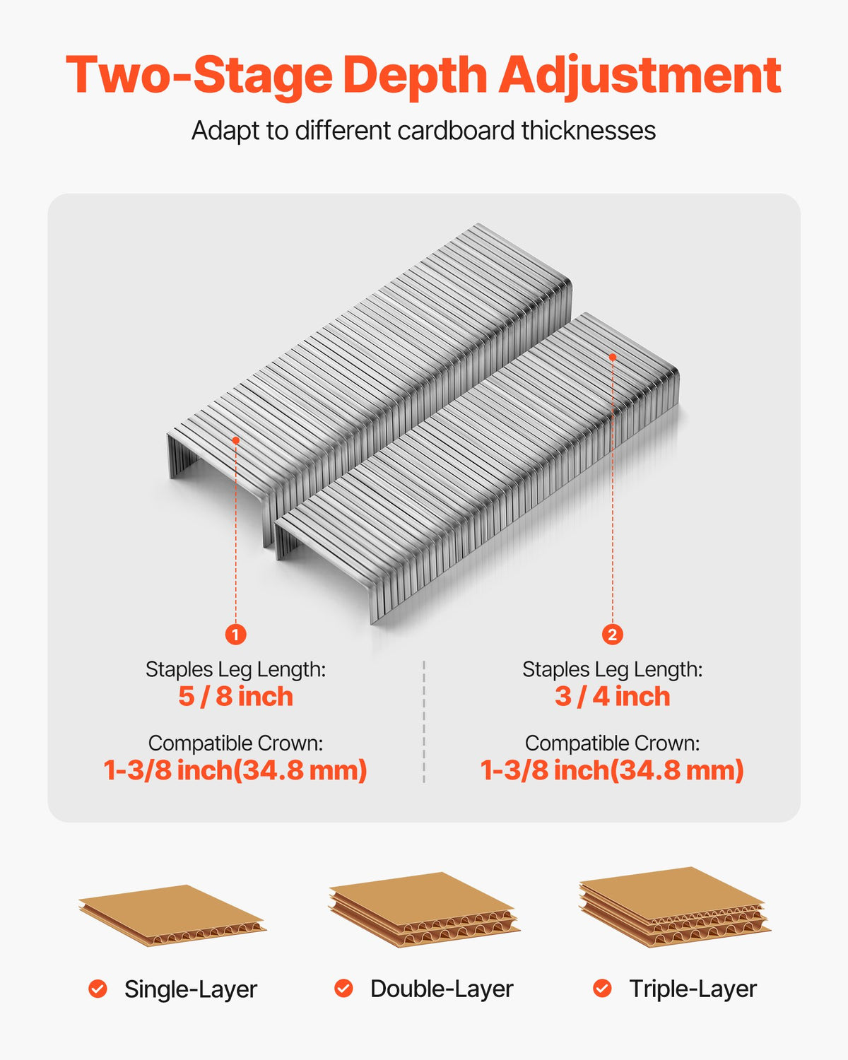 VEVOR Pneumatic Carton Closing Stapler, 13 Gauge Pneumatic Cardboard Staple Gun for 1-3/8 inch Crown 5/8" & 3/4" Length, Depth-Adjustable 70-120 PSI Air Staple Gun for Boxes Carton Closing, Packaging - BCGDSDDQ16GAIKDKG001V0 - view 5