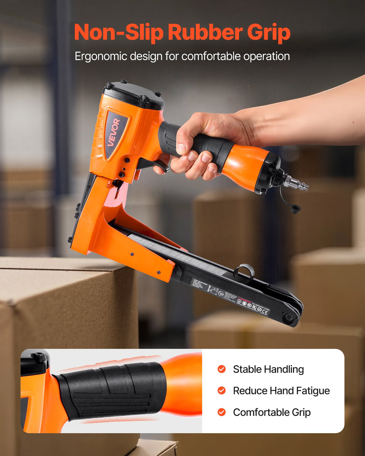 VEVOR Pneumatic Carton Closing Stapler, 13 Gauge Pneumatic Cardboard Staple Gun for 1-3/8 inch Crown 5/8" & 3/4" Length, Depth-Adjustable 70-120 PSI Air Staple Gun for Boxes Carton Closing, Packaging - BCGDSDDQ16GAIKDKG001V0 - view 6