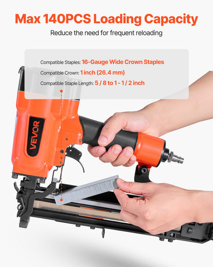 VEVOR Pneumatic Staple Gun, 16 Gauge 1-inch Wide Crown Pneumatic Stapler 5/8" to 1-1/2" Length, 70-120PSI Air Staple Gun with Two Firing Modes for Roof Decking, Wall Sheathing, Fencing, Subflooring - BCGDSDDQ16GASWKGT001V0 - view 4