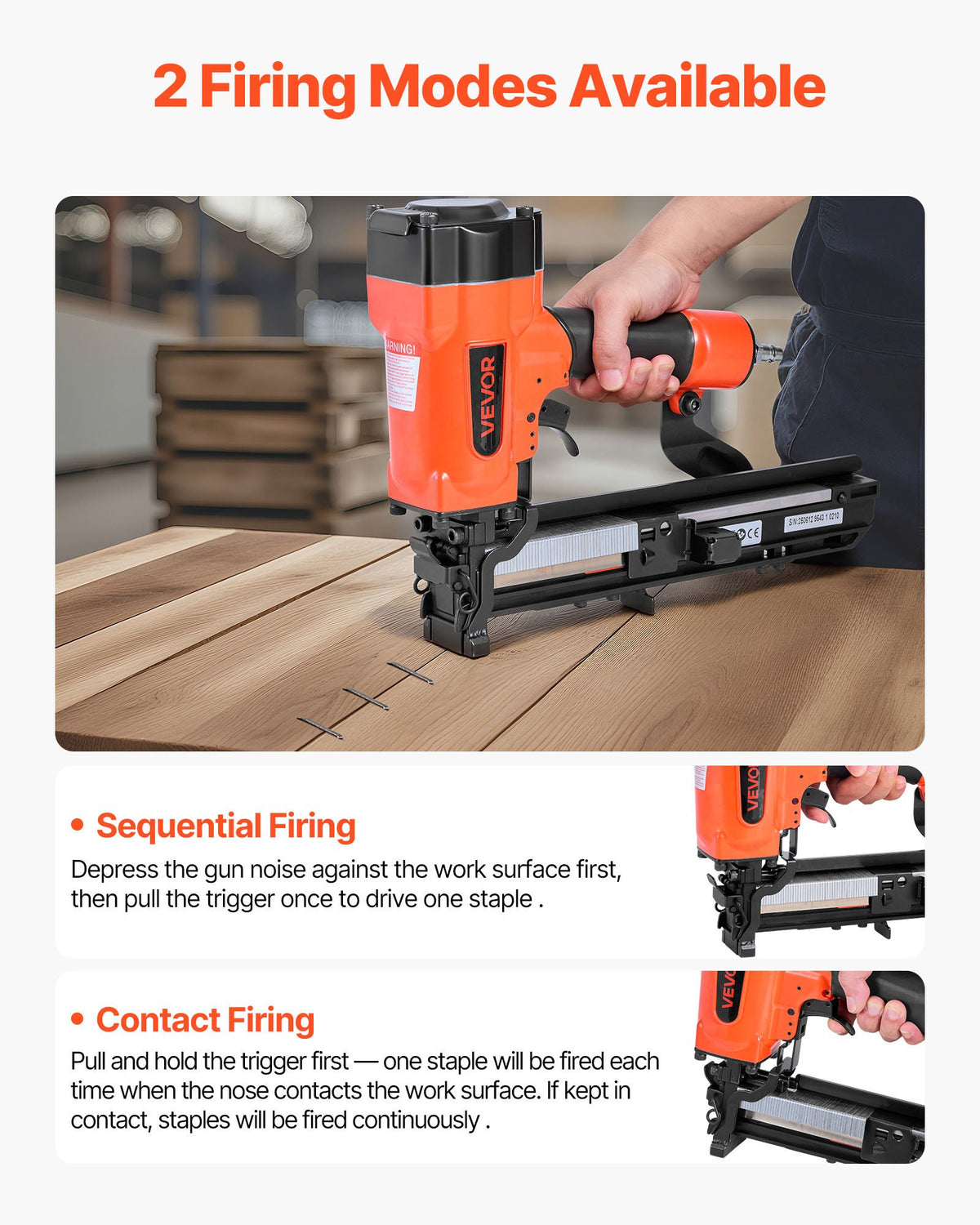 VEVOR Pneumatic Staple Gun, 16 Gauge 1-inch Wide Crown Pneumatic Stapler 5/8" to 1-1/2" Length, 70-120PSI Air Staple Gun with Two Firing Modes for Roof Decking, Wall Sheathing, Fencing, Subflooring - BCGDSDDQ16GASWKGT001V0 - view 5