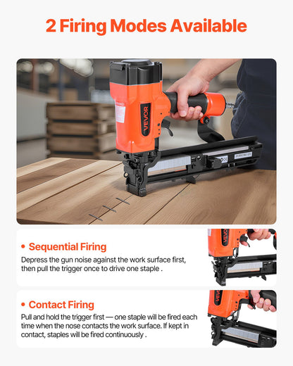 VEVOR Pneumatic Staple Gun, 16 Gauge 1-inch Wide Crown Pneumatic Stapler 5/8" to 1-1/2" Length, 70-120PSI Air Staple Gun with Two Firing Modes for Roof Decking, Wall Sheathing, Fencing, Subflooring - BCGDSDDQ16GASWKGT001V0 - view 5