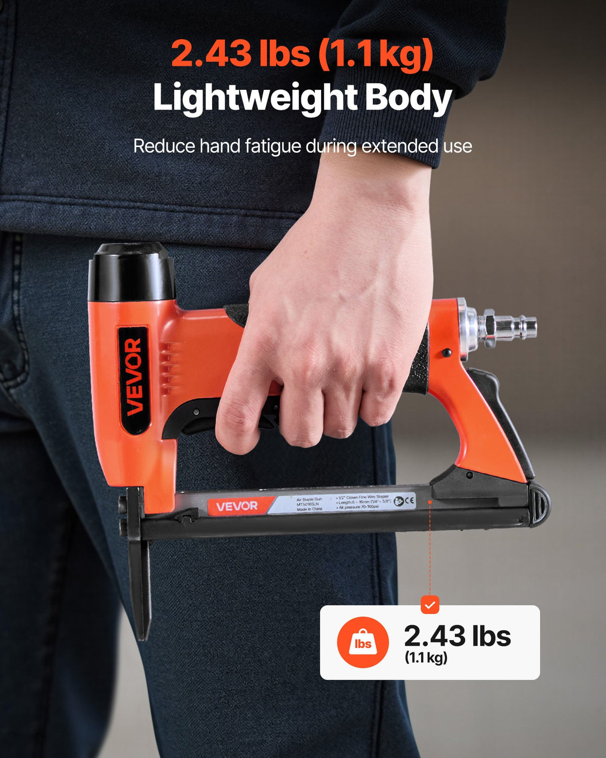 VEVOR Pneumatic Staple Gun, 20 Gauge Long-Nose Upholstery Stapler for 50 Series Fine Wire Staples 1/2-inch Crown 1/4"-5/8" Length, Max 110PCS Loading Air Staple Gun for Upholstering, Woodworking, DIY - BCGDSDDQ20GAVQ3M4001V0 - view 6
