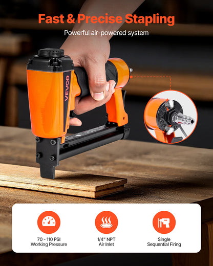 VEVOR Pneumatic Staple Gun, 21 Gauge Pneumatic Upholstery Stapler for 80 Series 1/2-inch Crown 1/4"-5/8" Length Staples, 70-110 PSI Air Staple Gun for Woodworking, Upholstering, Crafts, DIY Projects - BCGDSDDQ21GAESFXR001V0 - view 3