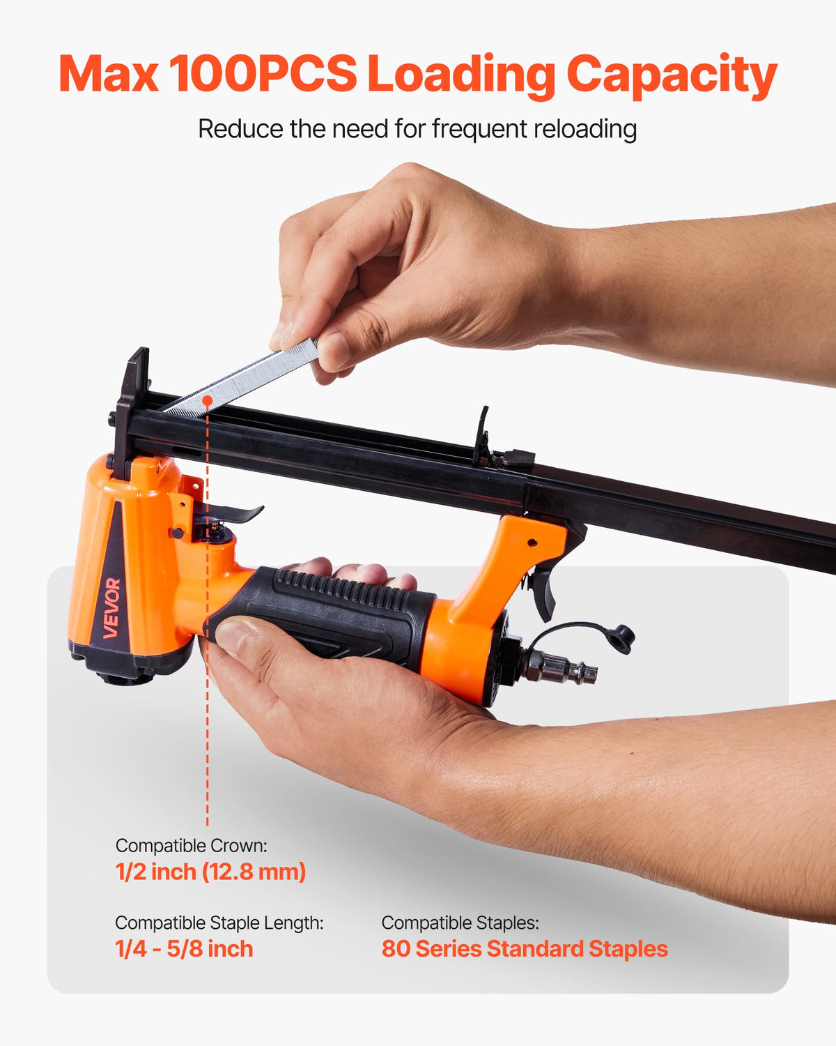 VEVOR Pneumatic Staple Gun, 21 Gauge Pneumatic Upholstery Stapler for 80 Series 1/2-inch Crown 1/4"-5/8" Length Staples, 70-110 PSI Air Staple Gun for Woodworking, Upholstering, Crafts, DIY Projects - BCGDSDDQ21GAESFXR001V0 - view 4