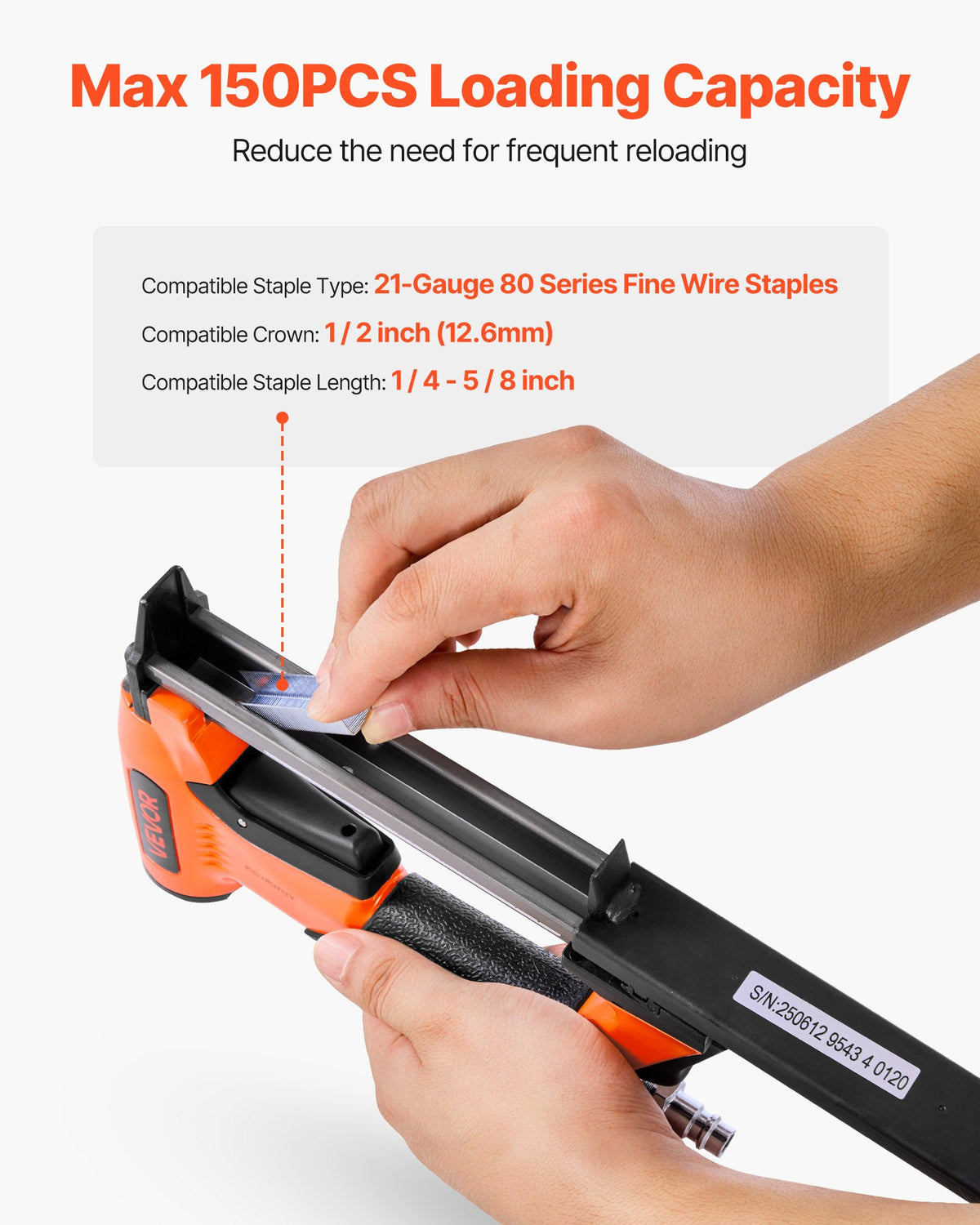 VEVOR Pneumatic Staple Gun, 21 Gauge Air Upholstery Stapler for 80 Series Fine Wire Staples 1/2" Crown 1/4"-5/8" Length, Max 150PCS Loading Air Staple Gun for Upholstering, Woodworking, DIY Projects - BCGDSDDQ21GAFJ000001V0 - view 4
