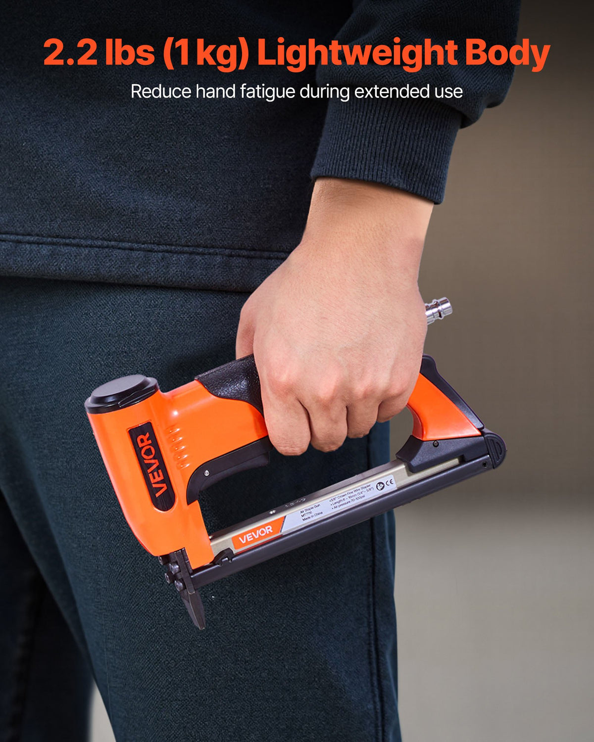 VEVOR Pneumatic Staple Gun, 22 Gauge Air Upholstery Stapler for 71 Series Fine Wire Staples 3/8" Crown 1/4"-5/8" Length, Max 180PCS Loading Air Staple Gun for Upholstering, Woodworking, DIY Projects - BCGDSDDQ22GAOD6LE001V0 - view 5