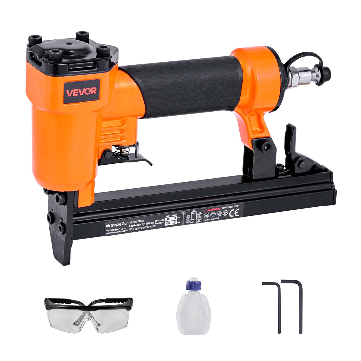 VEVOR Pneumatic Staple Gun, 22 Gauge Pneumatic Upholstery Stapler for 71 Series Fine Wire Staples 3/8-inch Crown 5/32"-5/8" Length, 70-110 PSI Air Staple Gun for Woodworking, Upholstering, DIY Project - BCGDSDDQ22GASJHIH001V0 - view 1