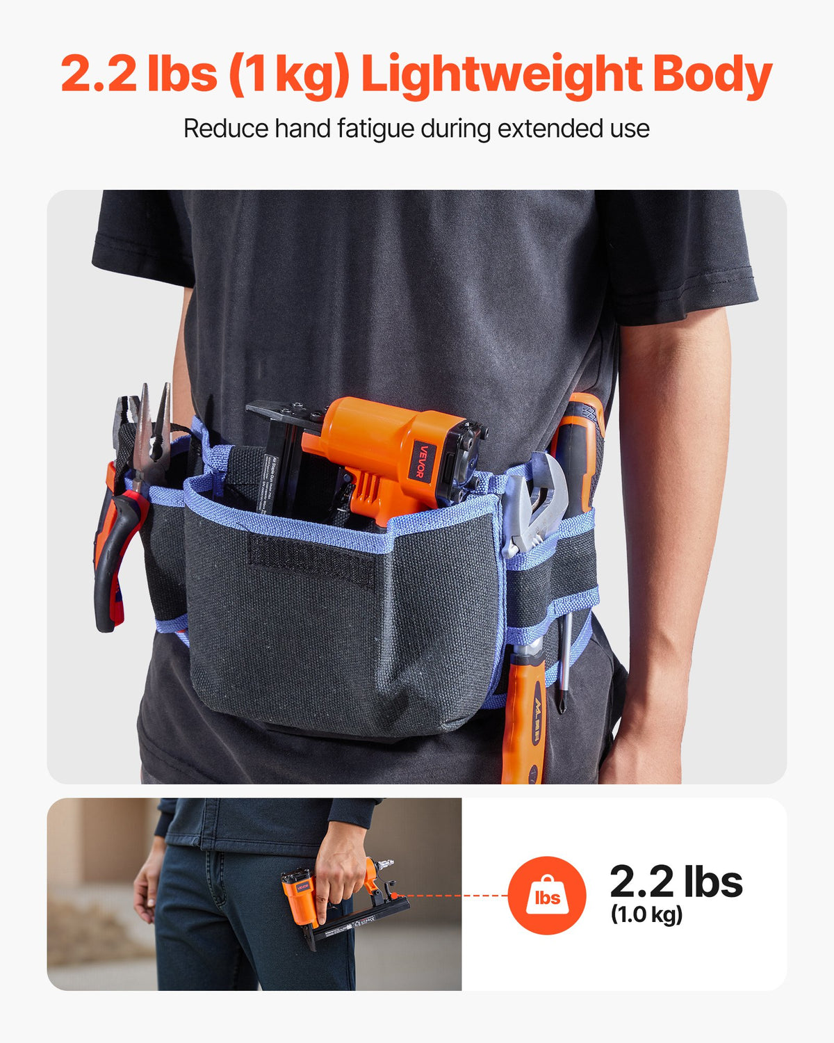 VEVOR Pneumatic Staple Gun, 22 Gauge Pneumatic Upholstery Stapler for 71 Series Fine Wire Staples 3/8-inch Crown 5/32"-5/8" Length, 70-110 PSI Air Staple Gun for Woodworking, Upholstering, DIY Project - BCGDSDDQ22GASJHIH001V0 - view 5