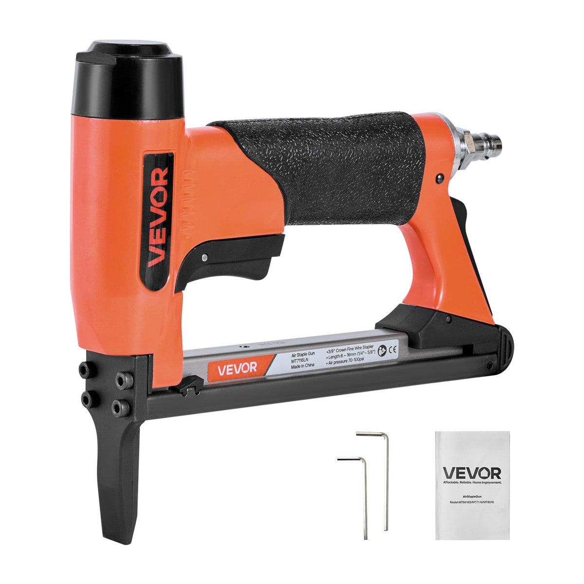 VEVOR Pneumatic Staple Gun, 22 Gauge Long-Nose Upholstery Stapler for 71 Series Fine Wire Staples 3/8-inch Crown 1/4"-5/8" Length, Max 180PCS Loading Air Staple Gun for Upholstering, Woodworking, DIY - BCGDSDDQ22GAXGATF001V0 - view 1