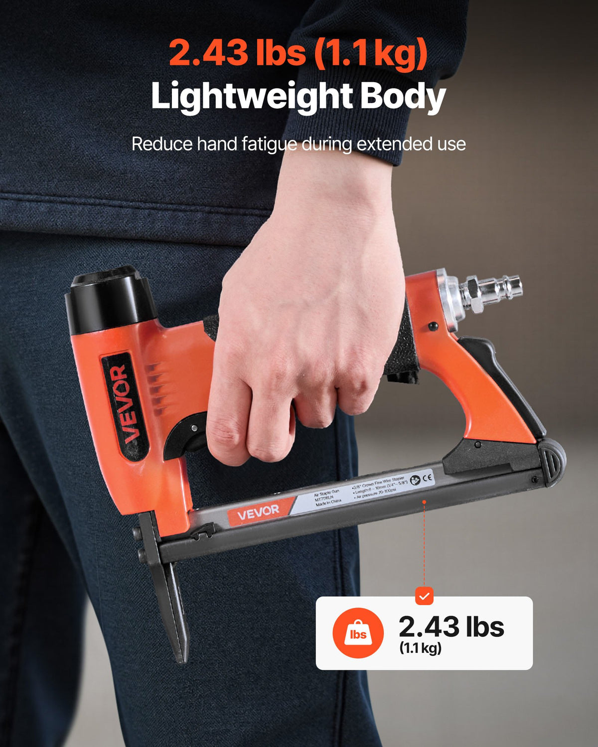 VEVOR Pneumatic Staple Gun, 22 Gauge Long-Nose Upholstery Stapler for 71 Series Fine Wire Staples 3/8-inch Crown 1/4"-5/8" Length, Max 180PCS Loading Air Staple Gun for Upholstering, Woodworking, DIY - BCGDSDDQ22GAXGATF001V0 - view 6