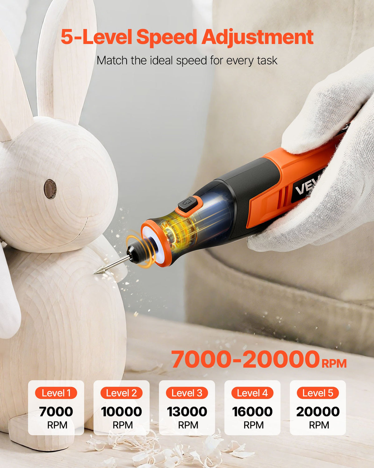 VEVOR 73-Piece Cordless Rotary Tool Kit, DC4V Portable Mini Power Rotary Tool, 5-Level Speed 7000-20000 RPM Multi-Purpose DIY Tools for Engraving, Sanding, Polishing, Carving, Cutting, DIY Crafts - BCGXZGJTJWSDD8PM2001V9 - view 3