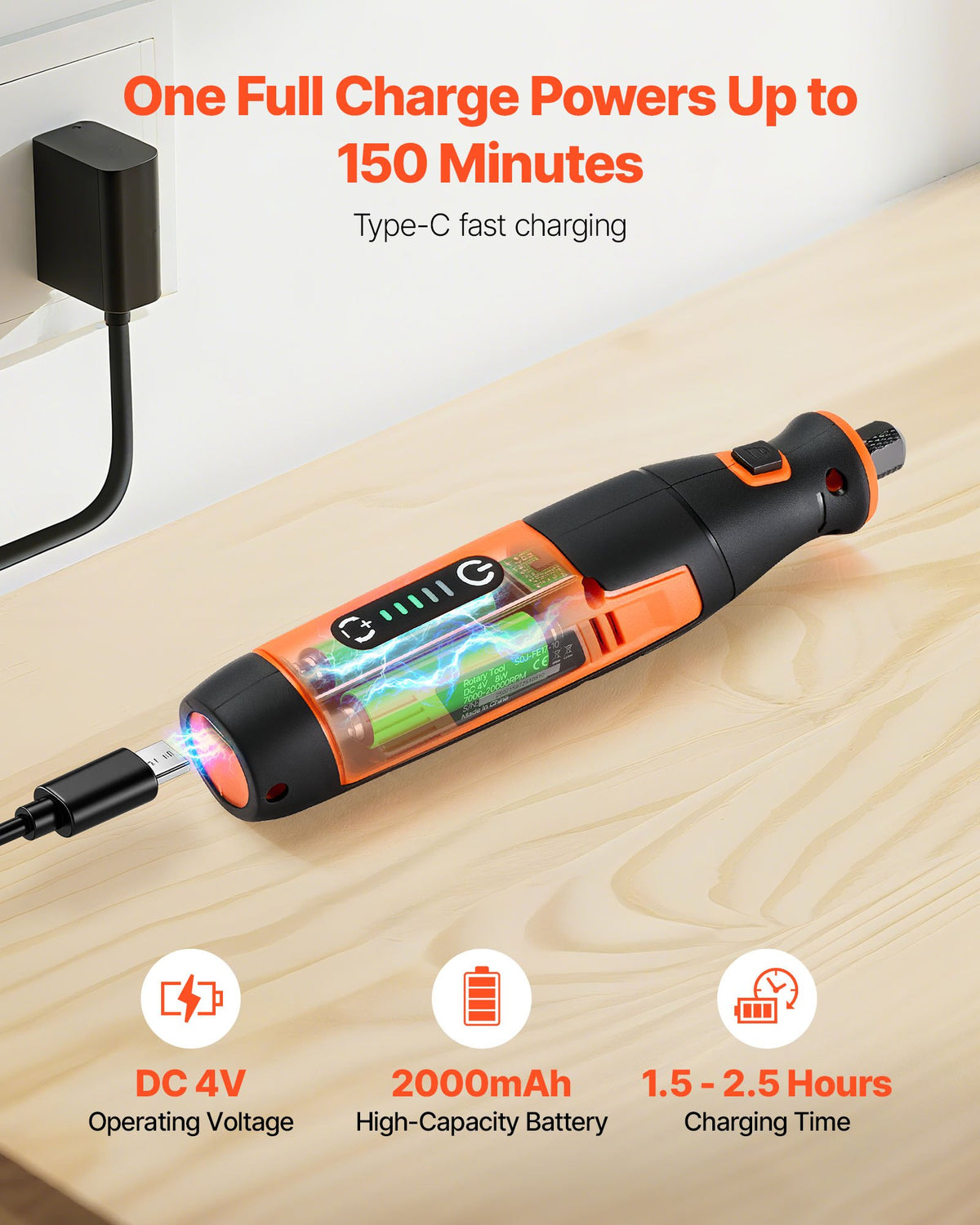 VEVOR 73-Piece Cordless Rotary Tool Kit, DC4V Portable Mini Power Rotary Tool, 5-Level Speed 7000-20000 RPM Multi-Purpose DIY Tools for Engraving, Sanding, Polishing, Carving, Cutting, DIY Crafts - BCGXZGJTJWSDD8PM2001V9 - view 4