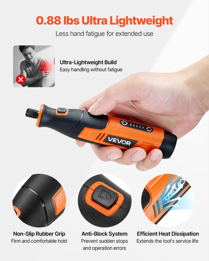 VEVOR 73-Piece Cordless Rotary Tool Kit, DC4V Portable Mini Power Rotary Tool, 5-Level Speed 7000-20000 RPM Multi-Purpose DIY Tools for Engraving, Sanding, Polishing, Carving, Cutting, DIY Crafts - BCGXZGJTJWSDD8PM2001V9 - view 6