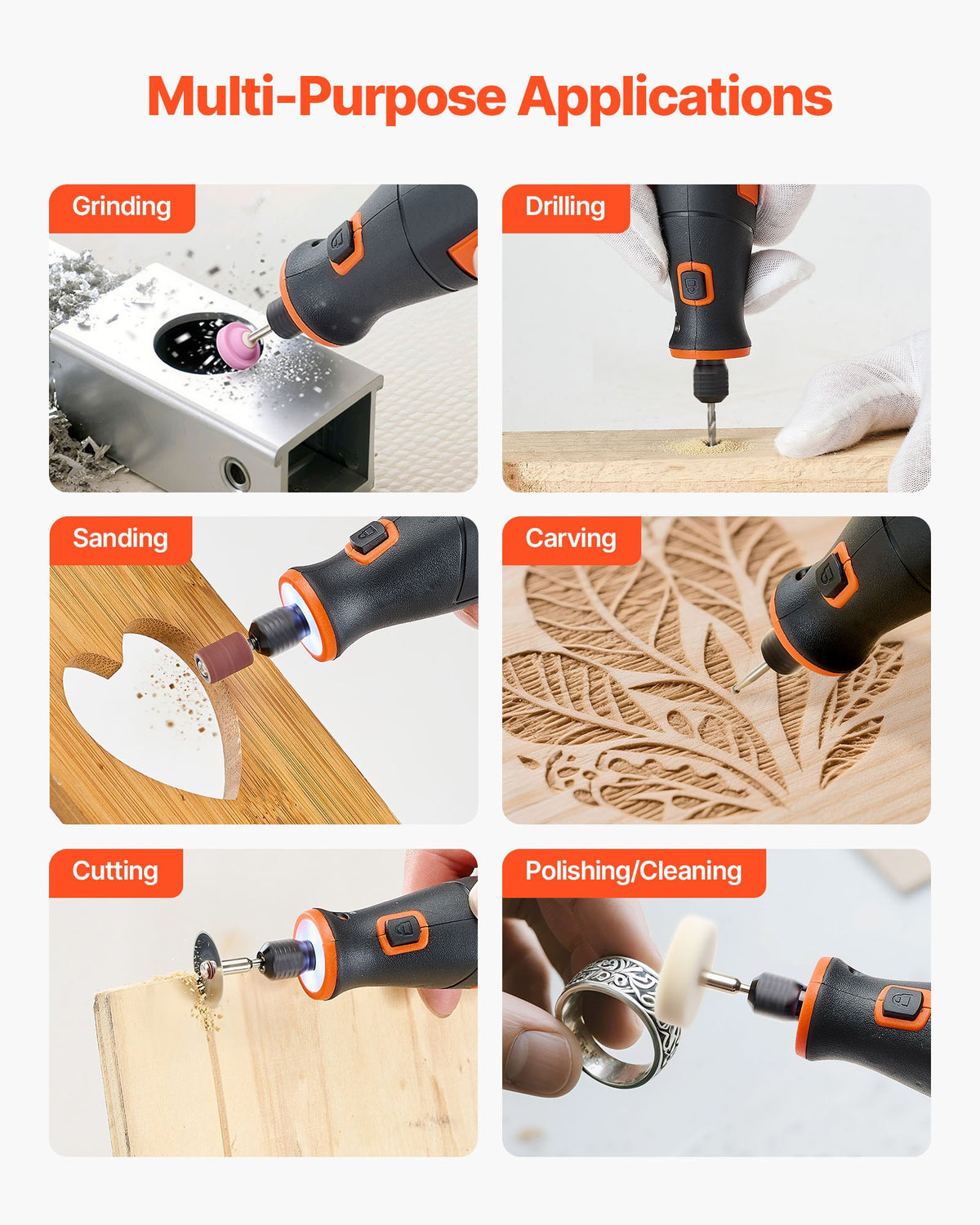 VEVOR 73-Piece Cordless Rotary Tool Kit, DC4V Portable Mini Power Rotary Tool, 5-Level Speed 7000-20000 RPM Multi-Purpose DIY Tools for Engraving, Sanding, Polishing, Carving, Cutting, DIY Crafts - BCGXZGJTJWSDD8PM2001V9 - view 7