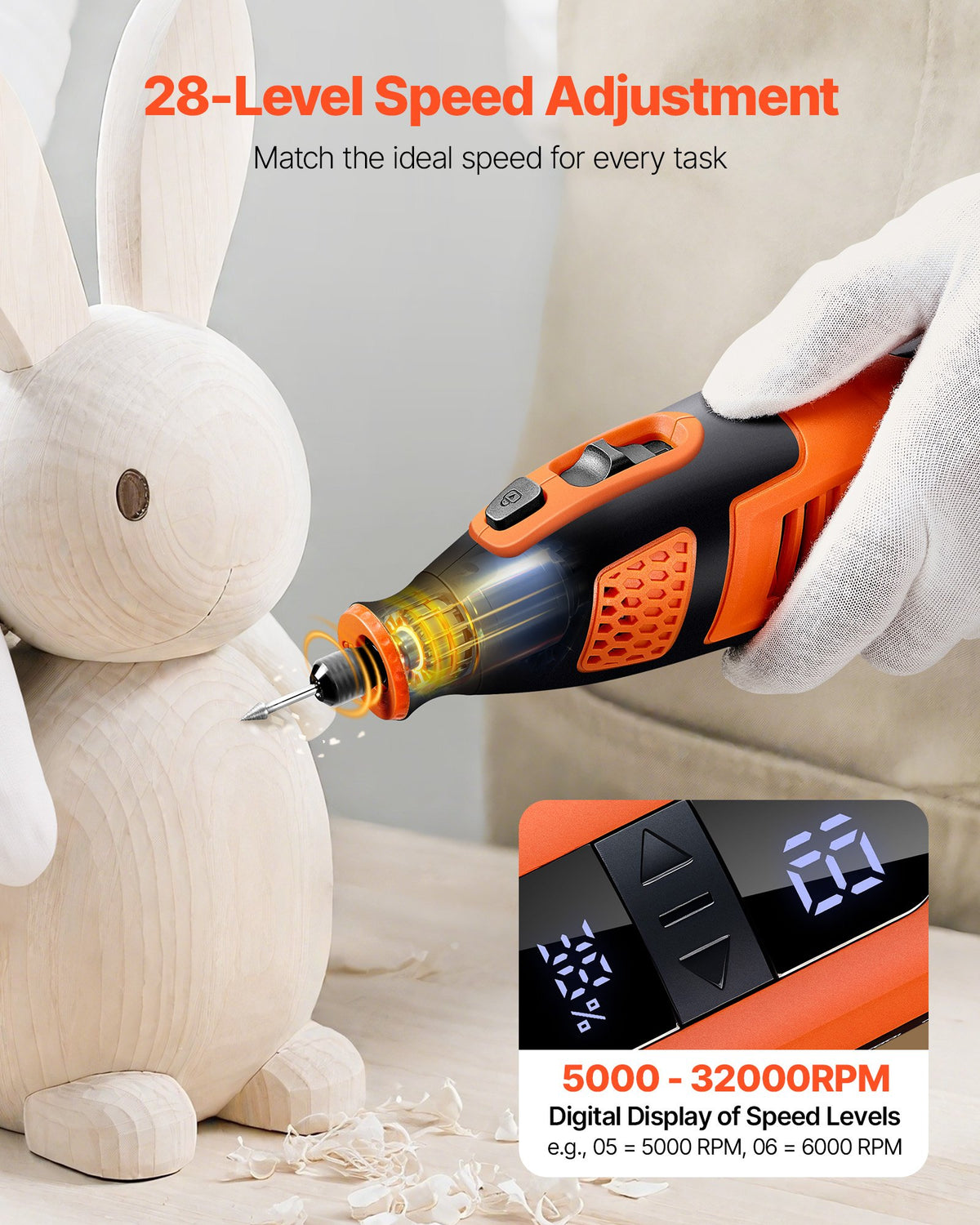 VEVOR 119-Piece Cordless Rotary Tool Kit, DC12V Portable Mini Power Rotary Tool, 28-Level Speed 5000-32000 RPM Multi-Purpose DIY Tools for Engraving, Sanding, Polishing, Carving, Cutting, DIY Crafts - BCGXZGJTJWSDF82RW001V9 - view 3