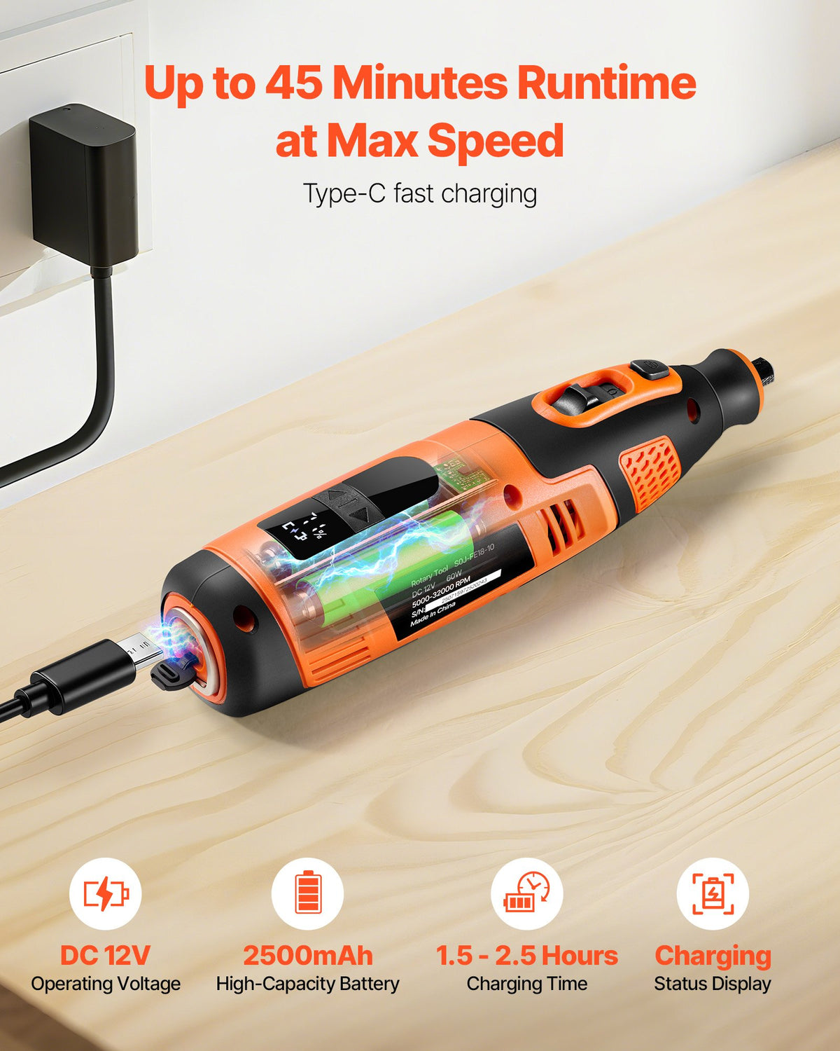 VEVOR 119-Piece Cordless Rotary Tool Kit, DC12V Portable Mini Power Rotary Tool, 28-Level Speed 5000-32000 RPM Multi-Purpose DIY Tools for Engraving, Sanding, Polishing, Carving, Cutting, DIY Crafts - BCGXZGJTJWSDF82RW001V9 - view 4