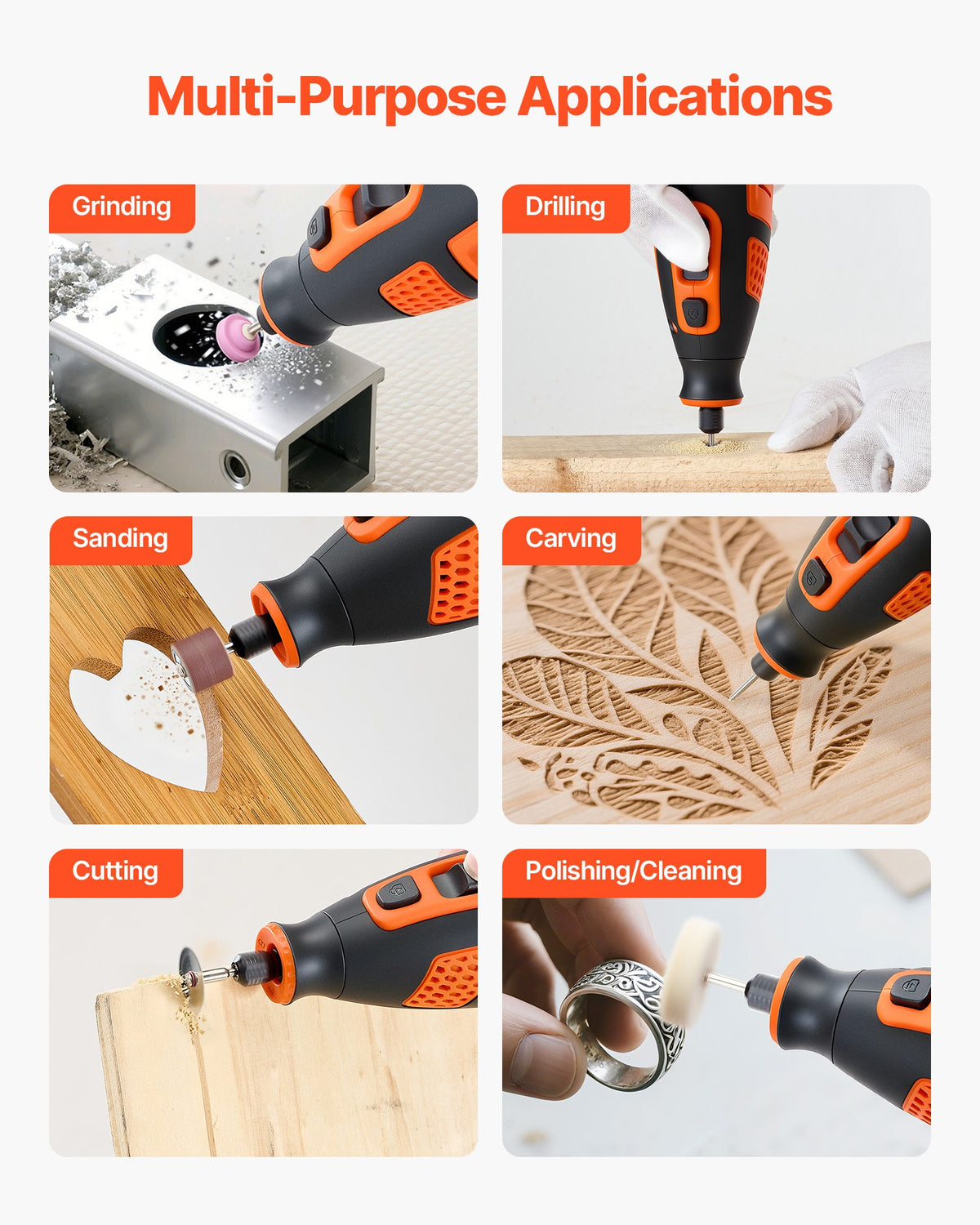 VEVOR 119-Piece Cordless Rotary Tool Kit, DC12V Portable Mini Power Rotary Tool, 28-Level Speed 5000-32000 RPM Multi-Purpose DIY Tools for Engraving, Sanding, Polishing, Carving, Cutting, DIY Crafts - BCGXZGJTJWSDF82RW001V9 - view 7