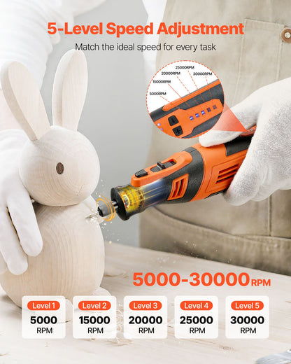 VEVOR 136-Piece Cordless Rotary Tool Kit, DC8V Portable Mini Power Rotary Tool, 5 Speeds 5000-30000RPM Multi-Purpose DIY Tools for Engraving, Sanding, Polishing, Carving, Grinding, Cutting, DIY Craft - BCGXZGJTJWSDXP1CC001V9 - view 3
