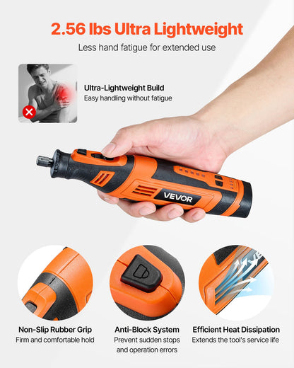 VEVOR 136-Piece Cordless Rotary Tool Kit, DC8V Portable Mini Power Rotary Tool, 5 Speeds 5000-30000RPM Multi-Purpose DIY Tools for Engraving, Sanding, Polishing, Carving, Grinding, Cutting, DIY Craft - BCGXZGJTJWSDXP1CC001V9 - view 6