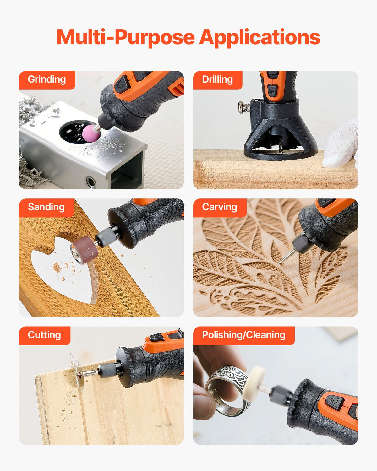 VEVOR 136-Piece Cordless Rotary Tool Kit, DC8V Portable Mini Power Rotary Tool, 5 Speeds 5000-30000RPM Multi-Purpose DIY Tools for Engraving, Sanding, Polishing, Carving, Grinding, Cutting, DIY Craft - BCGXZGJTJWSDXP1CC001V9 - view 7