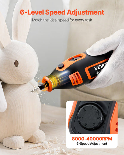VEVOR 84-Piece Rotary Tool Kit, 200W Mini Power Rotary Tool Corded , 6-Level Speed 8000-40000 RPM Multi-Purpose DIY Tools for Engraving, Sanding, Polishing, Carving, Grinding, Cutting, DIY Crafts - BCGXZGJTJYSJE7E9X001V1 - view 3