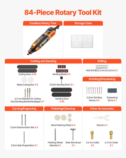 VEVOR 84-Piece Rotary Tool Kit, 200W Mini Power Rotary Tool Corded , 6-Level Speed 8000-40000 RPM Multi-Purpose DIY Tools for Engraving, Sanding, Polishing, Carving, Grinding, Cutting, DIY Crafts - BCGXZGJTJYSJE7E9X001V1 - view 5