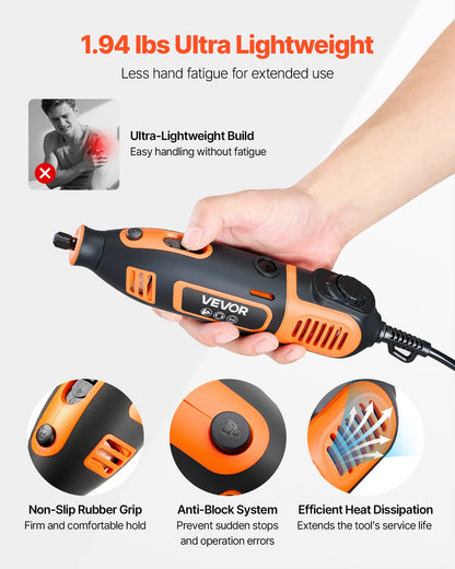VEVOR 84-Piece Rotary Tool Kit, 200W Mini Power Rotary Tool Corded , 6-Level Speed 8000-40000 RPM Multi-Purpose DIY Tools for Engraving, Sanding, Polishing, Carving, Grinding, Cutting, DIY Crafts - BCGXZGJTJYSJE7E9X001V1 - view 6