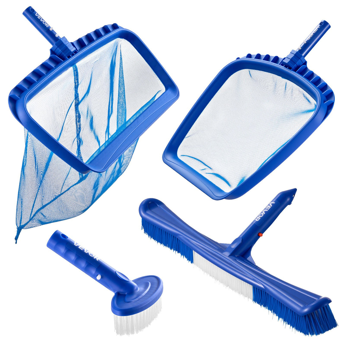 VEVOR Swimming Pool Cleaning Kit, Includes 2 Detachable Brush Heads (20 Inch / 5.5 Inch) and 2 Pool Skimmer Nets, 4-in-1 Inground/Above Ground Pools Cleaning Tools Set for Leaf, Fine Mesh, No Poles - BCGYCQJTJYCQOQBUJ001V0 - view 1