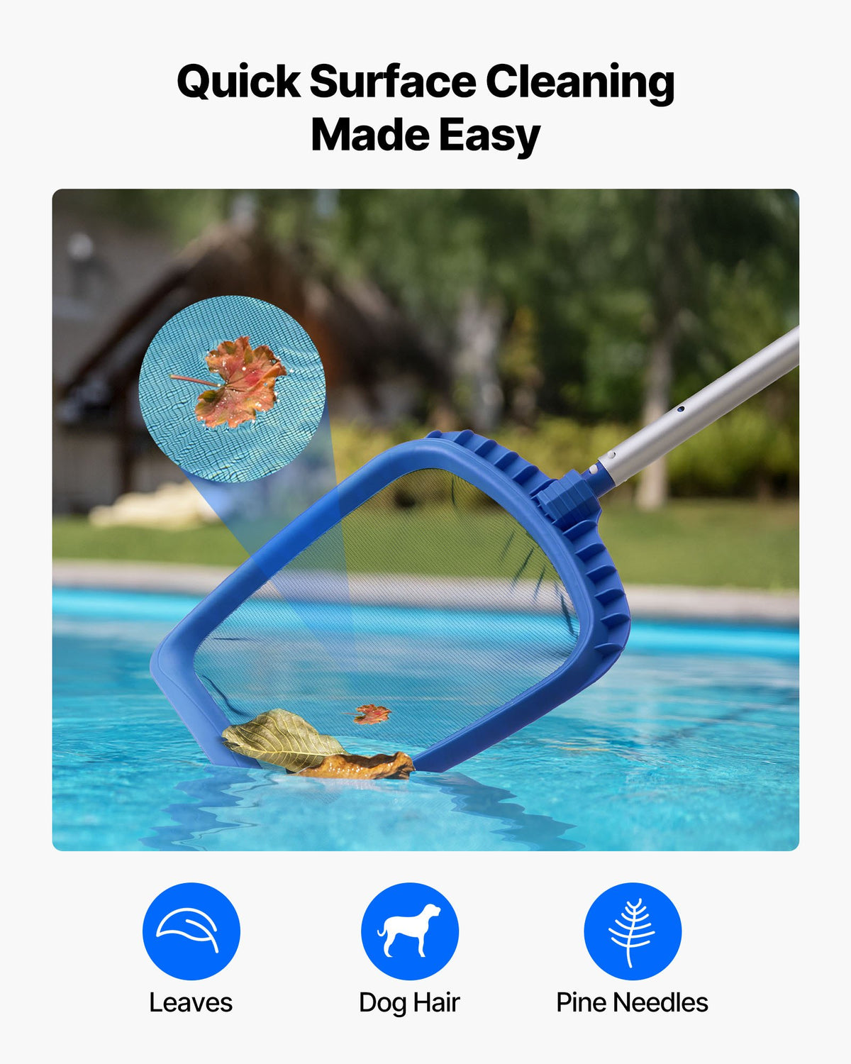 VEVOR Swimming Pool Cleaning Kit, Includes 2 Detachable Brush Heads (20 Inch / 5.5 Inch) and 2 Pool Skimmer Nets, 4-in-1 Inground/Above Ground Pools Cleaning Tools Set for Leaf, Fine Mesh, No Poles - BCGYCQJTJYCQOQBUJ001V0 - view 5
