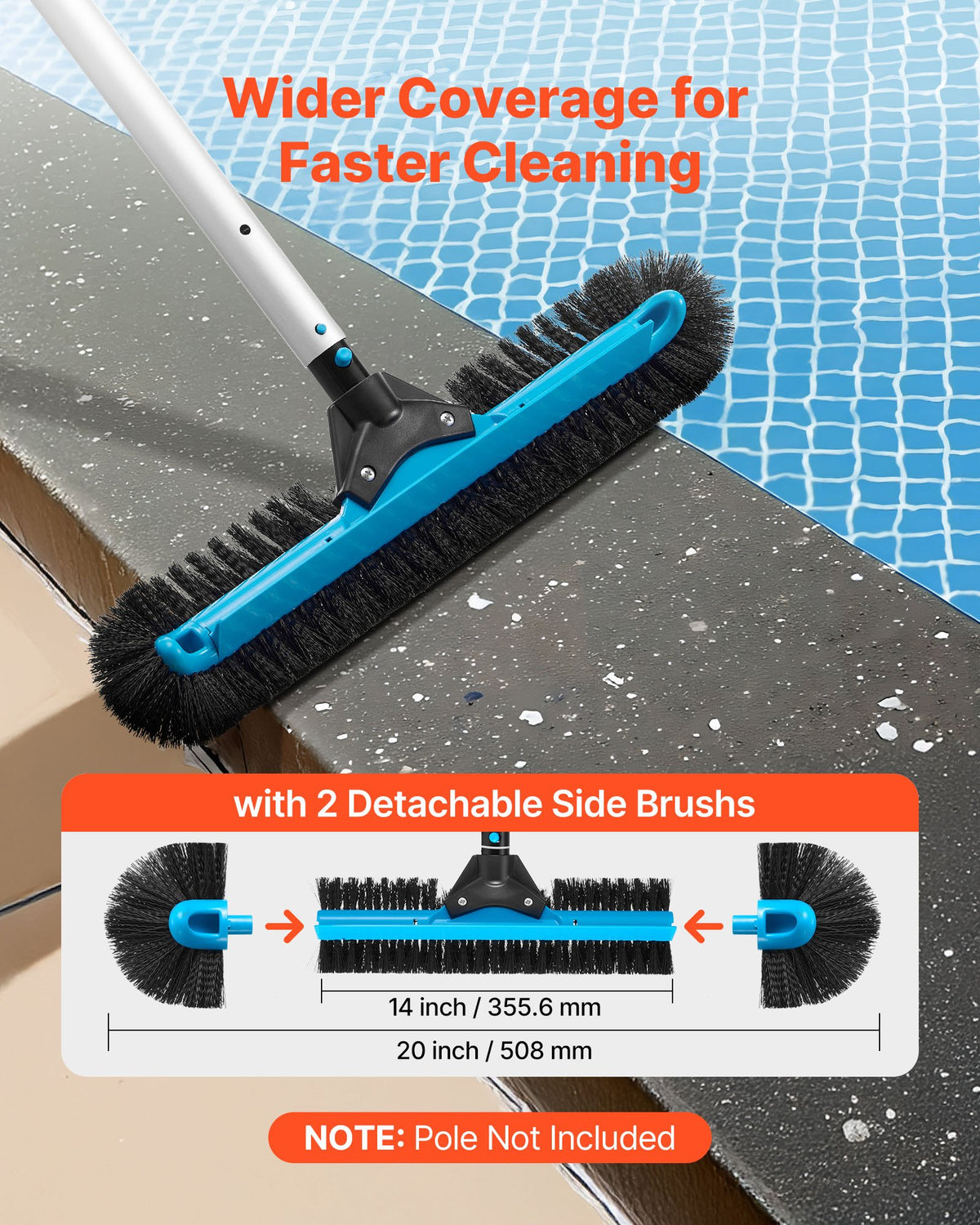VEVOR Pool Brush Head, 20 Inch Scrub Brushes with Nylon Bristles and Aluminum Pole Connector, Heavy Duty Curved Brush Head for Cleaning Inground/Above Ground Swimming Pool Walls, Pole Not Included - BCGYCQJTJYCSX49OS001V0 - view 4