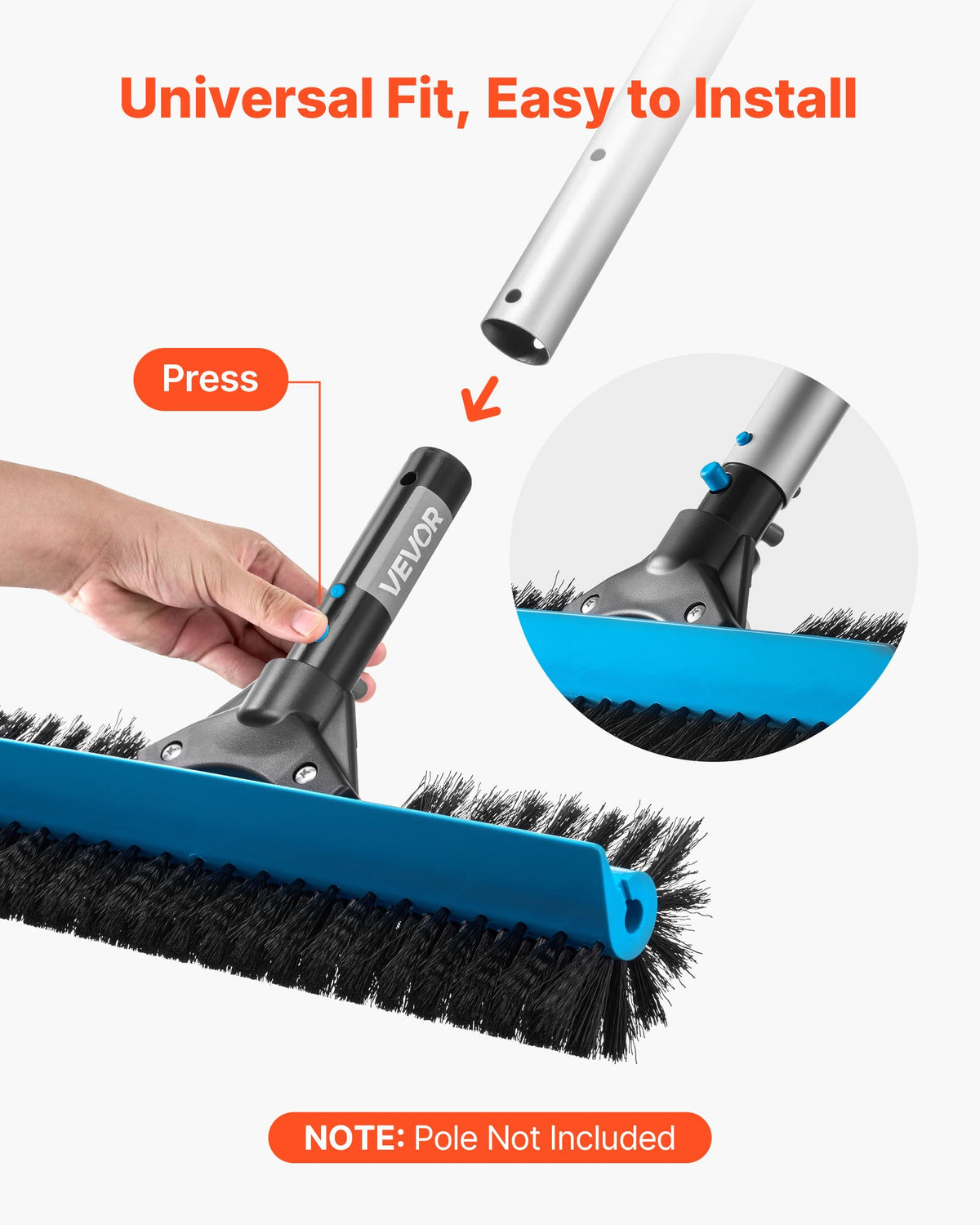 VEVOR Pool Brush Head, 20 Inch Scrub Brushes with Nylon Bristles and Aluminum Pole Connector, Heavy Duty Curved Brush Head for Cleaning Inground/Above Ground Swimming Pool Walls, Pole Not Included - BCGYCQJTJYCSX49OS001V0 - view 6