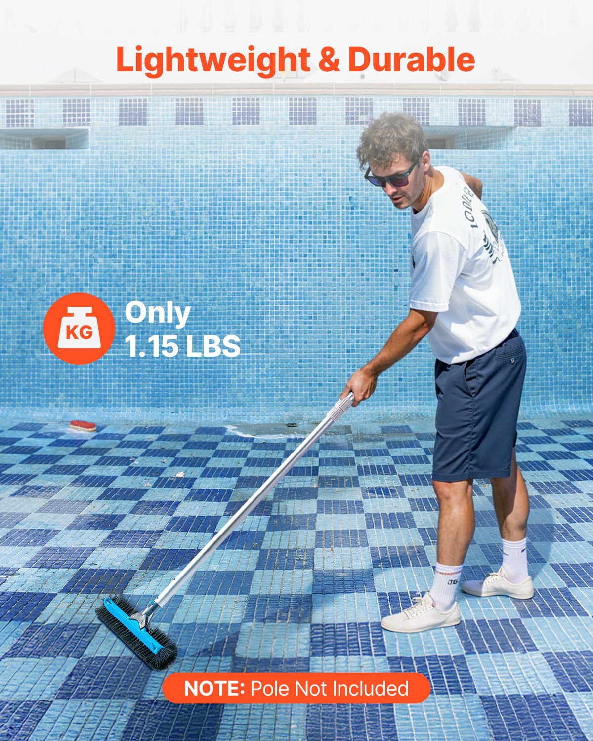 VEVOR Pool Brush Head, 20 Inch Scrub Brushes with Nylon Bristles and Aluminum Pole Connector, Heavy Duty Curved Brush Head for Cleaning Inground/Above Ground Swimming Pool Walls, Pole Not Included - BCGYCQJTJYCSX49OS001V0 - view 7