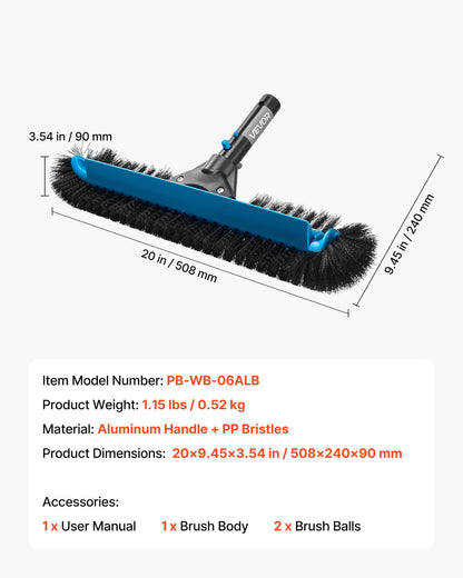VEVOR Pool Brush Head, 20 Inch Scrub Brushes with Nylon Bristles and Aluminum Pole Connector, Heavy Duty Curved Brush Head for Cleaning Inground/Above Ground Swimming Pool Walls, Pole Not Included - BCGYCQJTJYCSX49OS001V0 - view 8