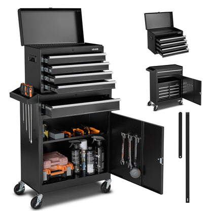 VEVOR Rolling Tool Chest, 2-in-1 Design, 5 Drawers Tool Cabinet Organizer with Detachable Top Metal Toolbox, Lock Bar, Protective Liner, and Tools Rack, Garage Storage Cabinet for Warehouse, Workshop - BCGYDGJXZHK5Q9F7C001V0 - view 1