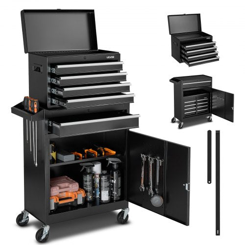VEVOR Rolling Tool Chest, 2-in-1 Design, 5 Drawers Tool Cabinet Organizer with Detachable Top Metal Toolbox, Lock Bar, Protective Liner, and Tools Rack, Garage Storage Cabinet for Warehouse, Workshop - BCGYDGJXZHK5Q9F7C001V0 - view 2