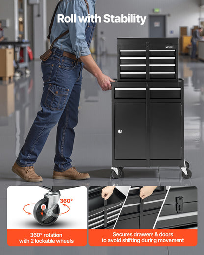 VEVOR Rolling Tool Chest, 2-in-1 Design, 5 Drawers Tool Cabinet Organizer with Detachable Top Metal Toolbox, Lock Bar, Protective Liner, and Tools Rack, Garage Storage Cabinet for Warehouse, Workshop - BCGYDGJXZHK5Q9F7C001V0 - view 6