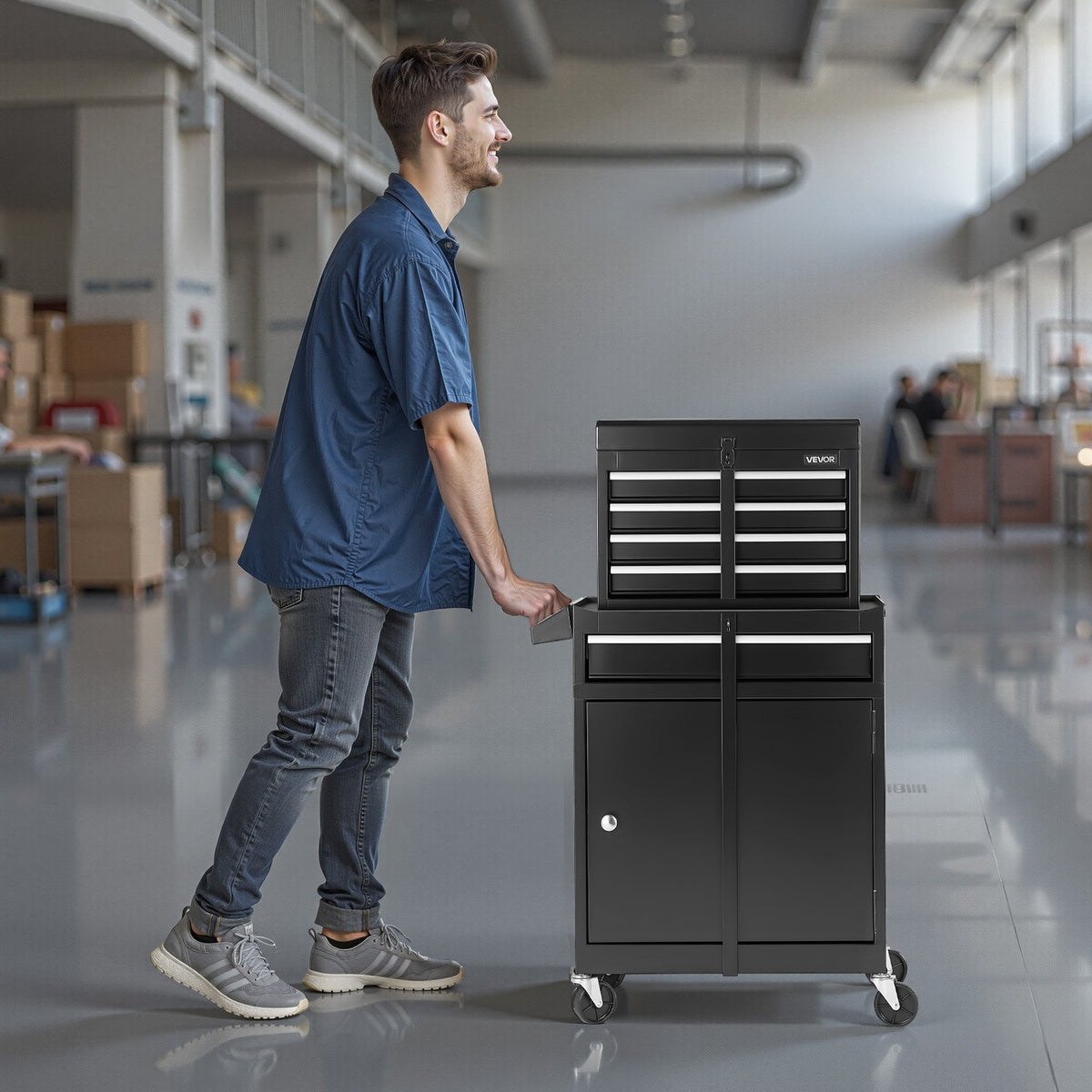 VEVOR Rolling Tool Chest, 2-in-1 Design, 5 Drawers Tool Cabinet Organizer with Detachable Top Metal Toolbox, Lock Bar, Protective Liner, and Tools Rack, Garage Storage Cabinet for Warehouse, Workshop - BCGYDGJXZHK5Q9F7C001V0 - view 9