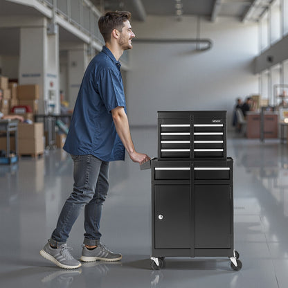 VEVOR Rolling Tool Chest, 2-in-1 Design, 5 Drawers Tool Cabinet Organizer with Detachable Top Metal Toolbox, Lock Bar, Protective Liner, and Tools Rack, Garage Storage Cabinet for Warehouse, Workshop - BCGYDGJXZHK5Q9F7C001V0 - view 9