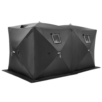 VEVOR Portable Ice Shelter, 6-8 Person Pop-Up Ice Fishing Tent, 70 Square Feet Fishable Area, Ice Shanty for Winter Fishing, Waterproof Oxford Ice Cube with Anchors/Ropes/Carrying Bag, 142"x71" Black - BDBHS141737003OIPV0 - view 1
