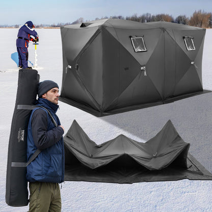 VEVOR Portable Ice Shelter, 6-8 Person Pop-Up Ice Fishing Tent, 70 Square Feet Fishable Area, Ice Shanty for Winter Fishing, Waterproof Oxford Ice Cube with Anchors/Ropes/Carrying Bag, 142"x71" Black - BDBHS141737003OIPV0 - view 9