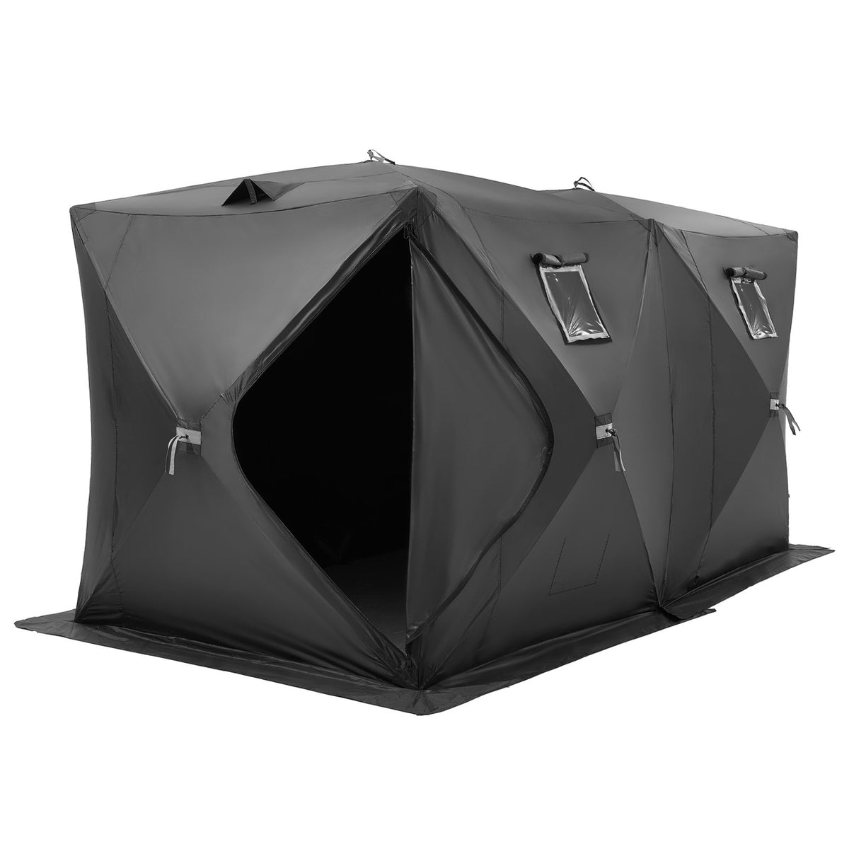 VEVOR Portable Ice Shelter, 6-8 Person Pop-Up Ice Fishing Tent, 70 Square Feet Fishable Area, Ice Shanty for Winter Fishing, Waterproof Oxford Ice Cube with Anchors/Ropes/Carrying Bag, 142"x71" Black - BDBHS141737003OIPV0 - view 10