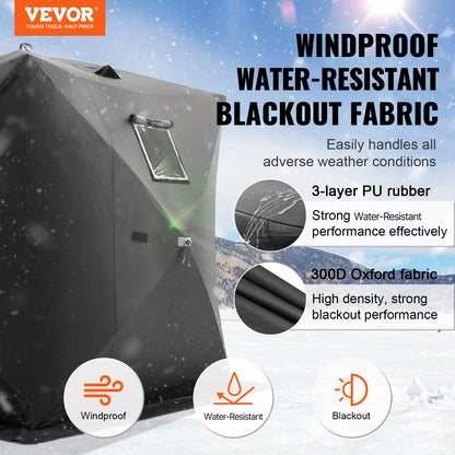 VEVOR Portable Ice Shelter, 3-4 Person Pop-Up Ice Fishing Tent, 35 Square Feet Fishable Area, Ice Shanty for Winter Fishing, Waterproof Oxford Ice Cube with Anchors/Ropes/Carrying Bag, 71"x71", Black - BDBHS707080IMNRK3V0 - view 3