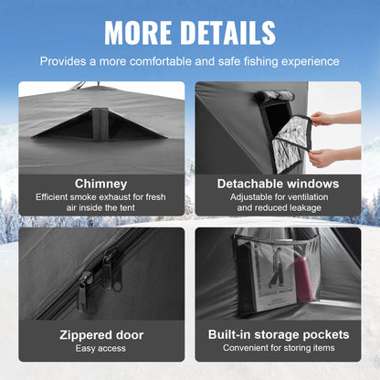 VEVOR Portable Ice Shelter, 3-4 Person Pop-Up Ice Fishing Tent, 35 Square Feet Fishable Area, Ice Shanty for Winter Fishing, Waterproof Oxford Ice Cube with Anchors/Ropes/Carrying Bag, 71"x71", Black - BDBHS707080IMNRK3V0 - view 6